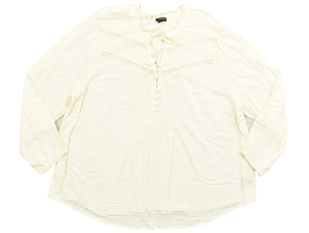 Torrid Plus Size 3 Cream Rayon Gauze Crochet Lace Boho Peasant Blouse Long Sleev